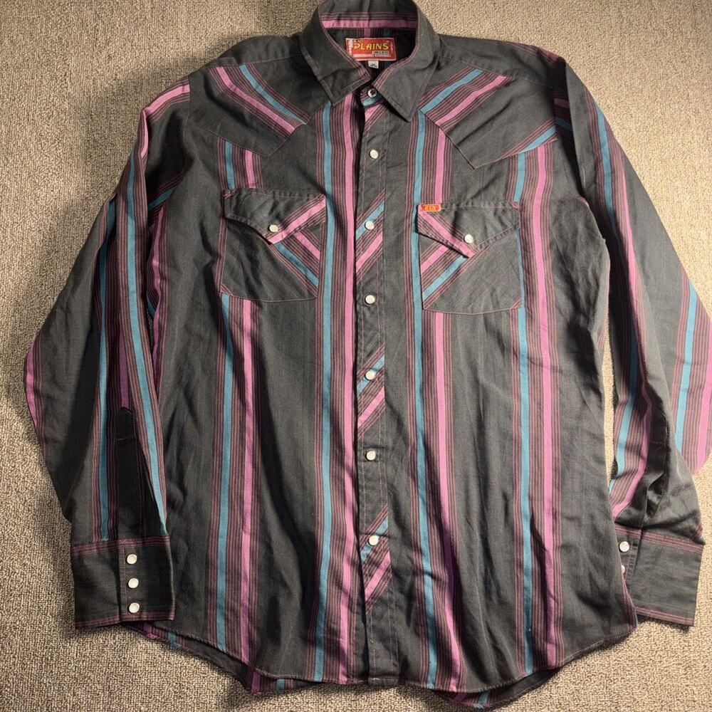 Vintage Ely Plains Pearl Snap Shirt Striped Size 16 Men’s Long Sleeve Western